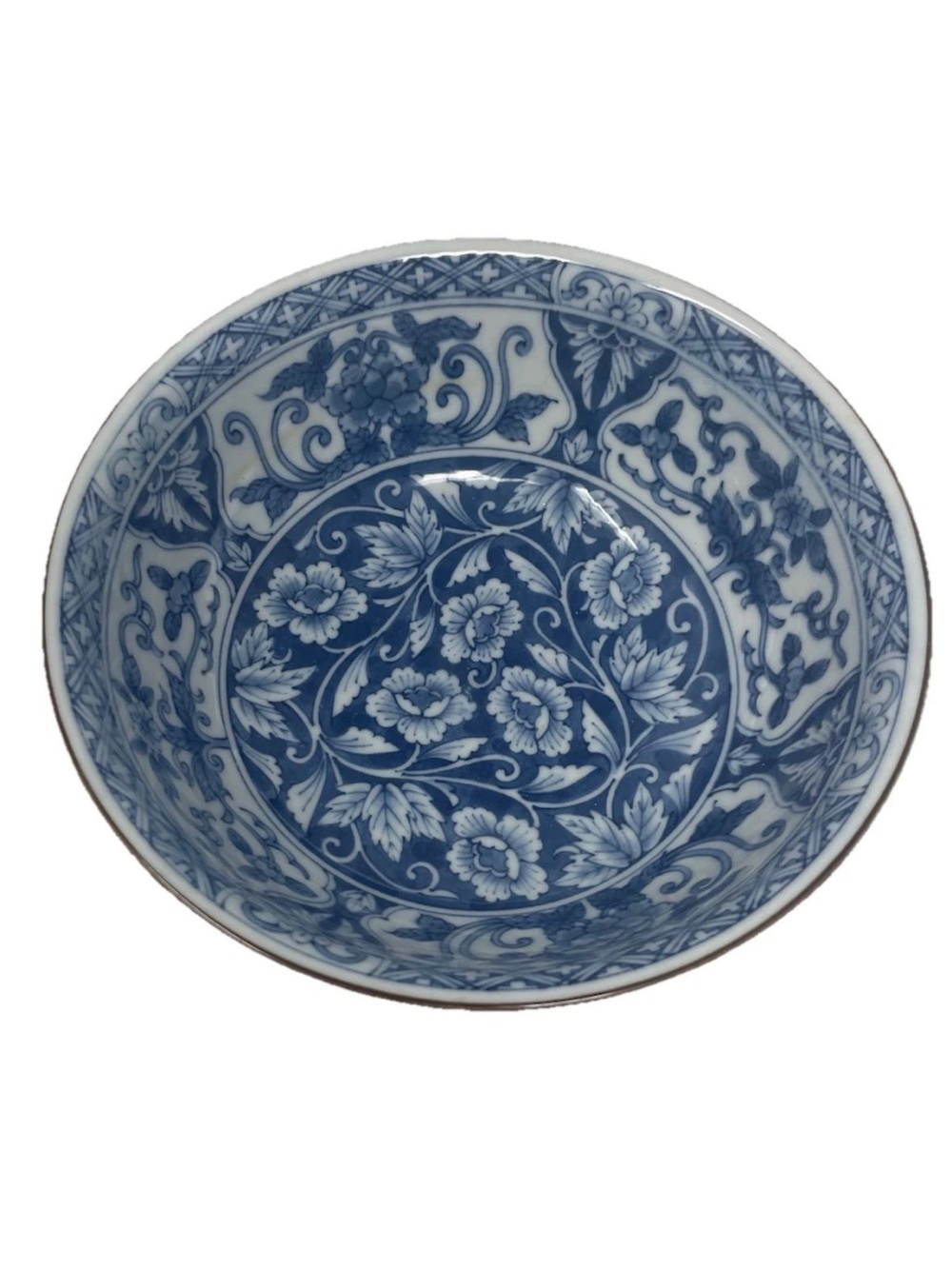Andrea by Sadek Blue White Porcelain Bowl Made in Japan Floral Serving Dish